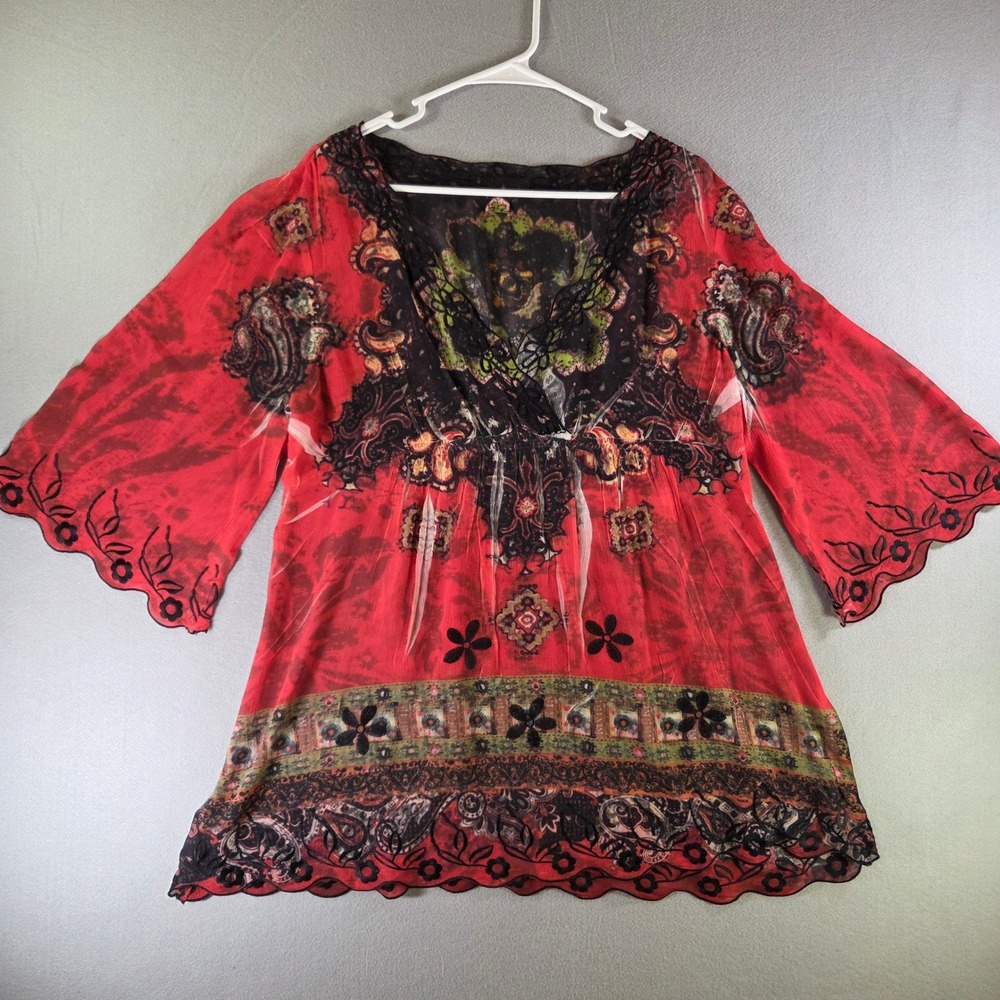 The Pyramid Collection Vtg Tie Dye Embroidered Boho Tunic Fairy Renfaire Top L